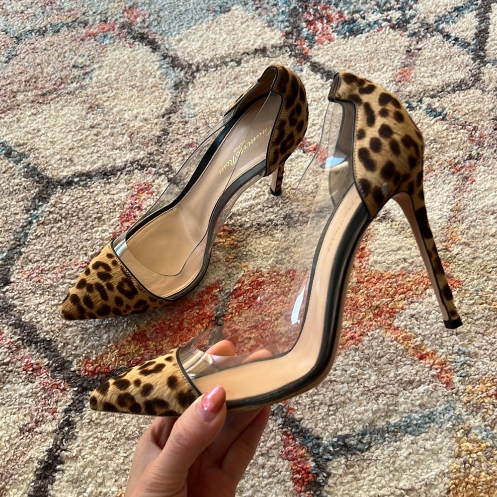 Gianvito Rossi Leopard Print Clear Panel Pointed Toe Pumps